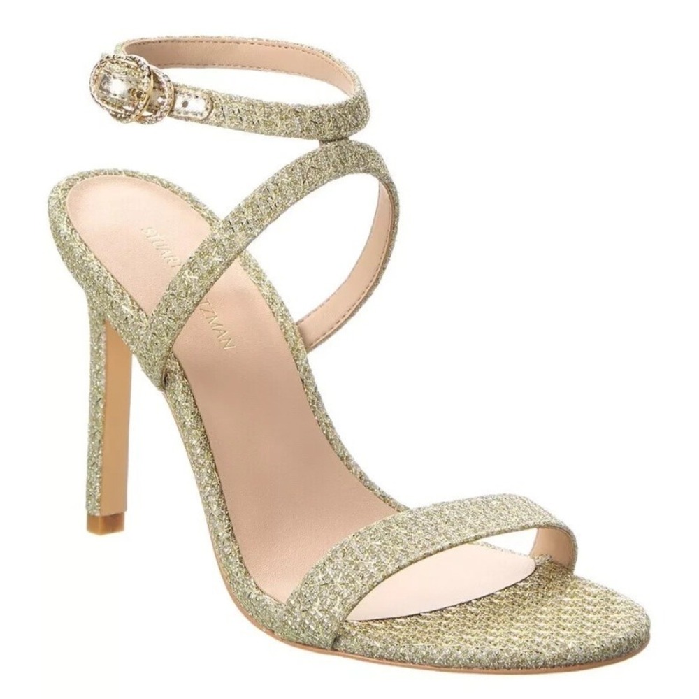 Stuart Weitzman Gold Metallic Glitter Rhinestone Ankle Heels Sandals‎ 9.5 NEW
